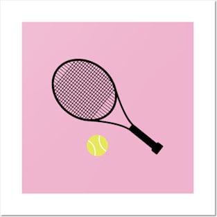 Pink Tennis Ball and Tennis Racket Posters and Art